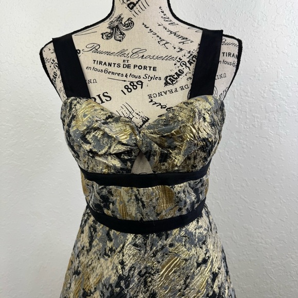 Prose & Poetry anthropologie ruffle flare Elegant Black and Gold Women's Dress - Picture 2 of 12